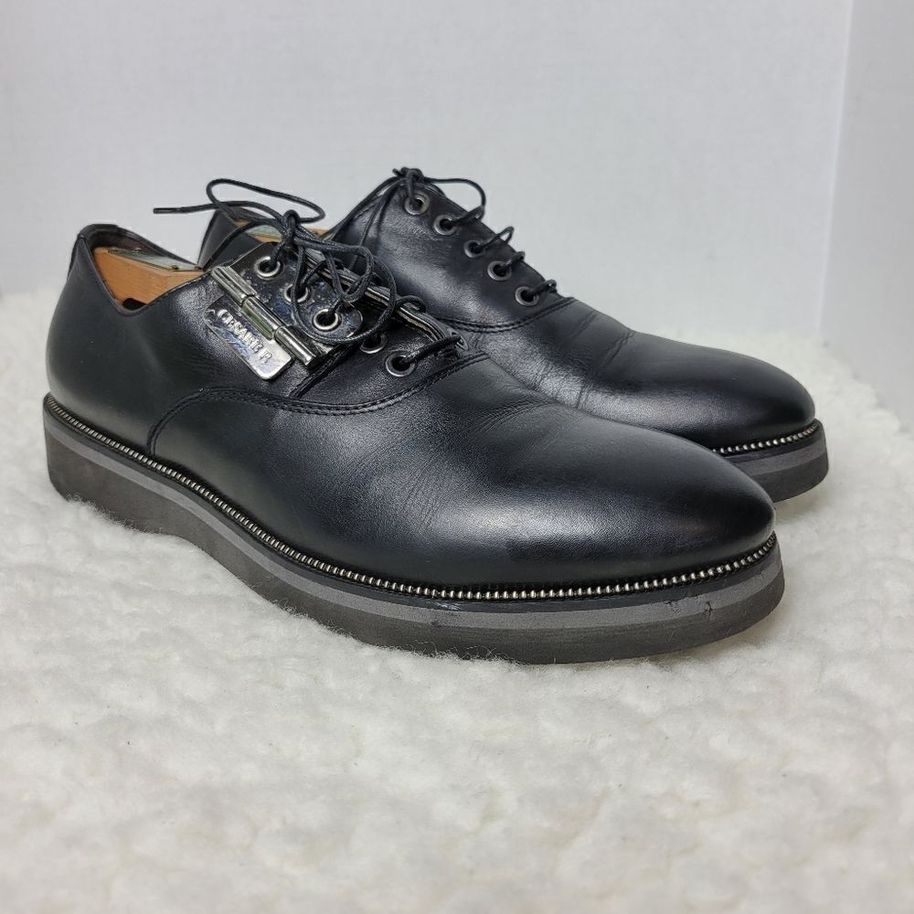 Cesare Paciotti Mens Shoes  Size 7 Black Leather Oxford Derby Luxury